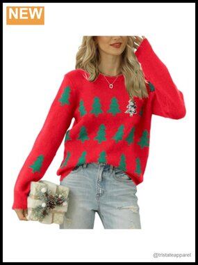Ugly Christmas Sweater Women Funny Xmas Long Sleeve Knit Pullover Cute Reindeer